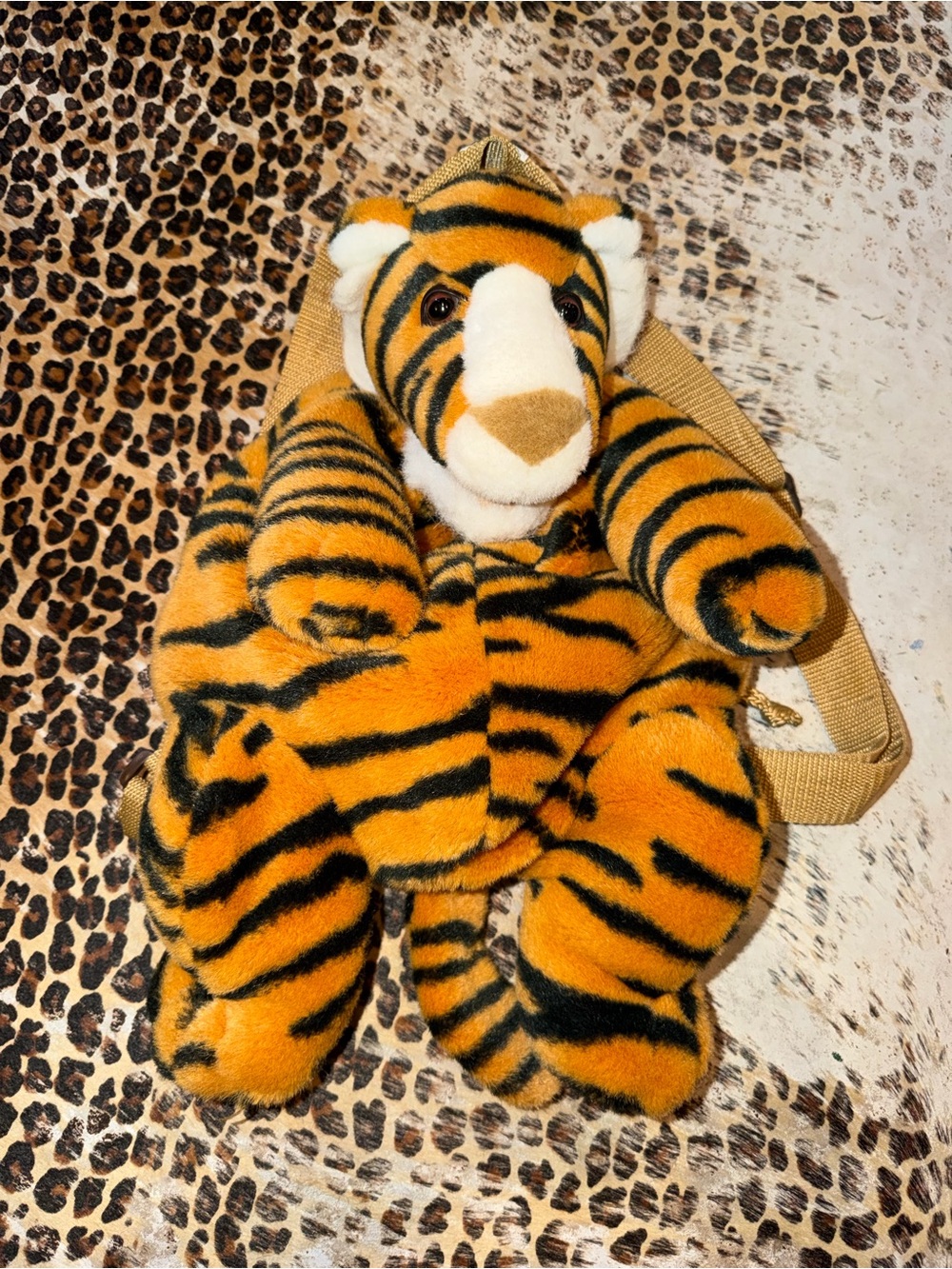 RARE Vintage 1980's Plush Tiger Stuffed Animal Backpack MANGO Brand
